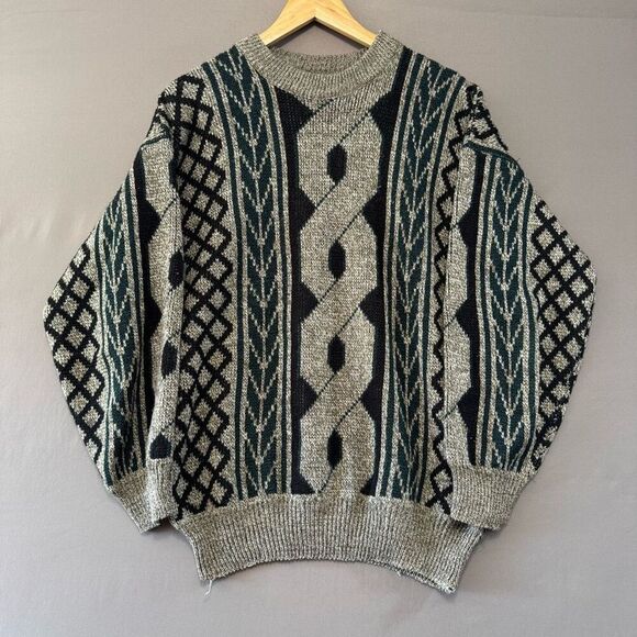 Oloay Men’s Vintage Crazy Graphic Sweater Size Large-XL Knit Round Neck - Picture 1 of 11